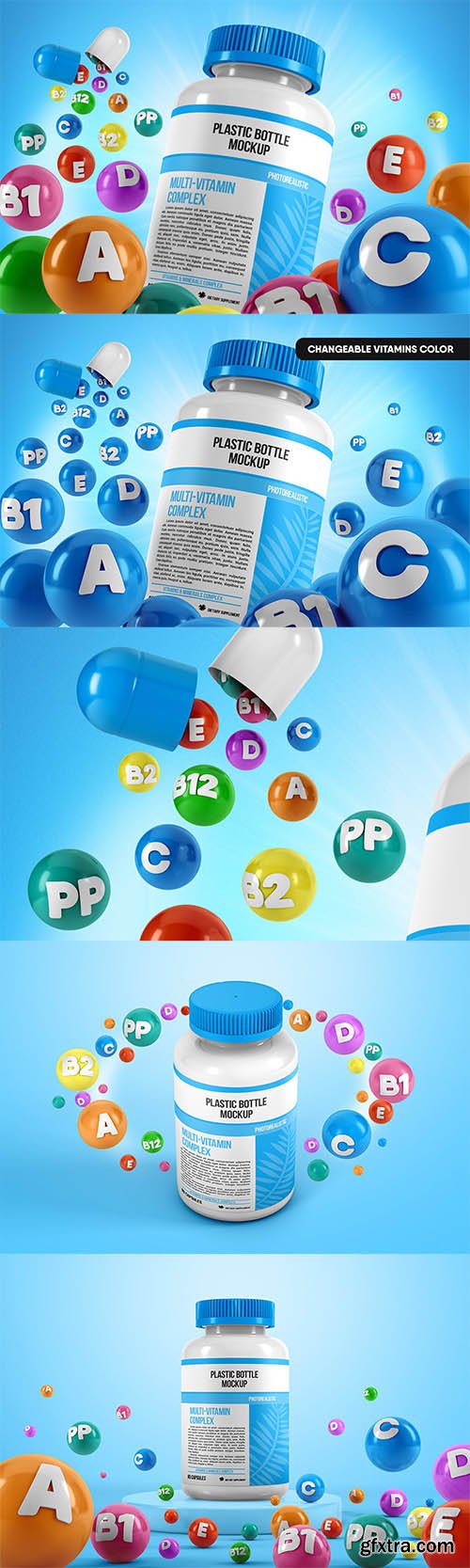 Plastic Pill Bottle With Colorful Vitamins Mockup Plastic Pill Bottle With Colorful Vitamins Mockup