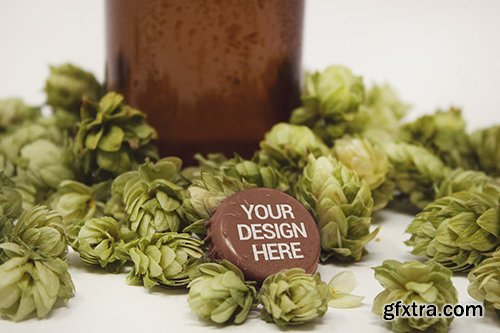 Cap & Bottle Hop Beer Mockup Cap & Bottle Hop Beer Mockup