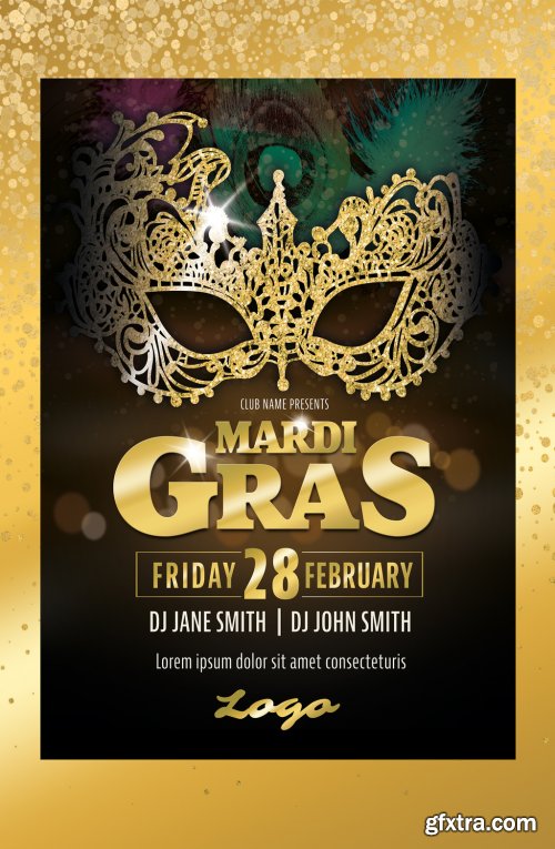 Mardi Gras Carnival Gold Masquerade Poster Layout 326122580