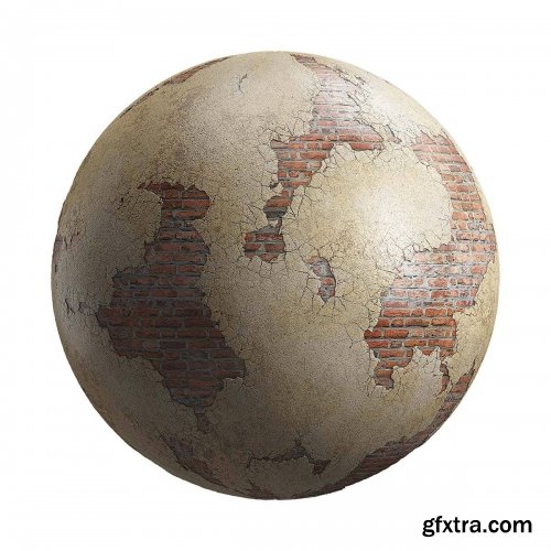 Brick wall with damaged plaster PBR Texture