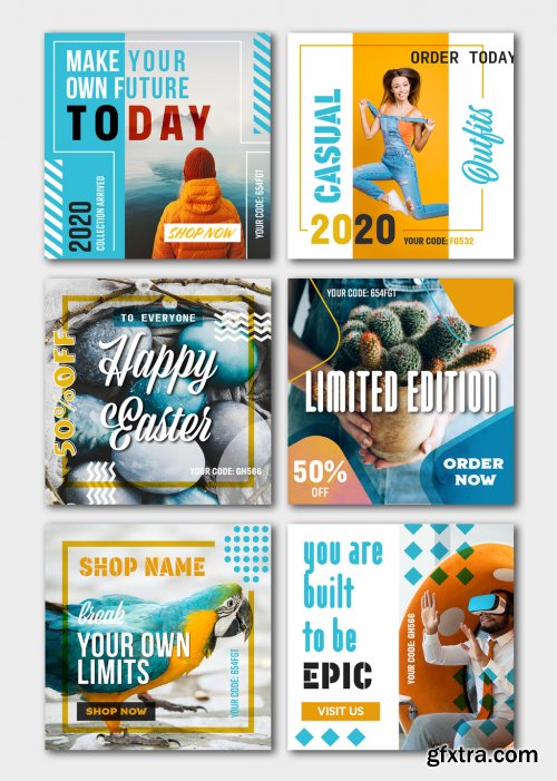 Social Media Banner Layouts with Blue and Orange Accents 326736759