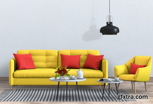 Living room interior in modern style with sofa and decoration