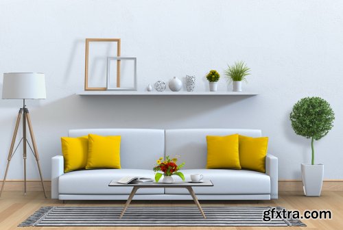 Living room interior in modern style with sofa and decoration