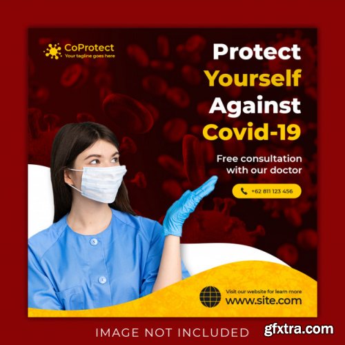 Medical health banner about coronavirus, social media instagram post banner template