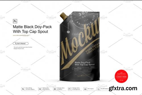 CreativeMarket - Matte Black Doy-Pack With Top Cap 4041023