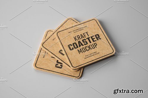 CreativeMarket - Kraft Beverage Coaster Mockup 4751788