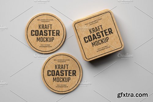 CreativeMarket - Kraft Beverage Coaster Mockup 4751788