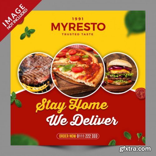 Stay home we deliver food, social media post psd template