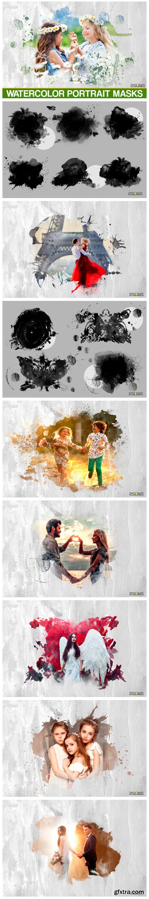 20 Watercolor Portrait Clipping Masks 3802833