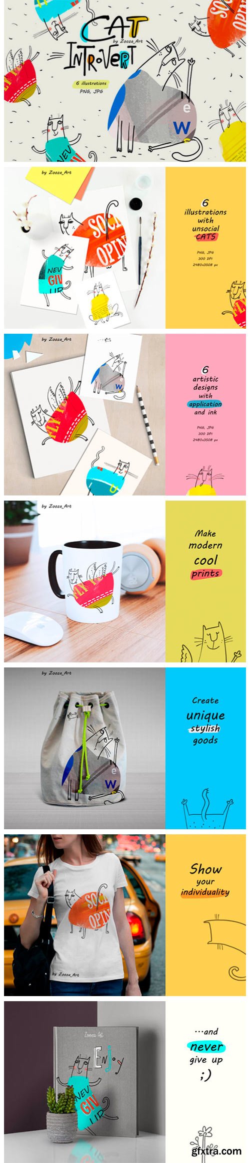 Cat Introvert - 6 Illustrations 3809040