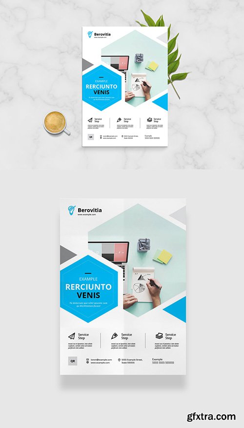 Business Flyer Layout with Blue Hexagonal Elements 333294147