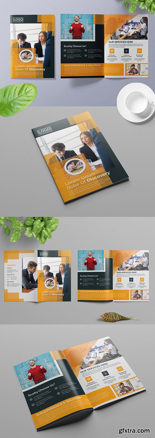 Bifold Business Brochure Layout with Orange Accents 309429040