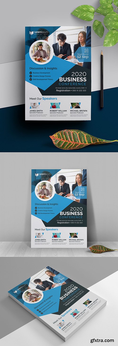 Seminar Event Flyer Layout with Blue Accents 323753161