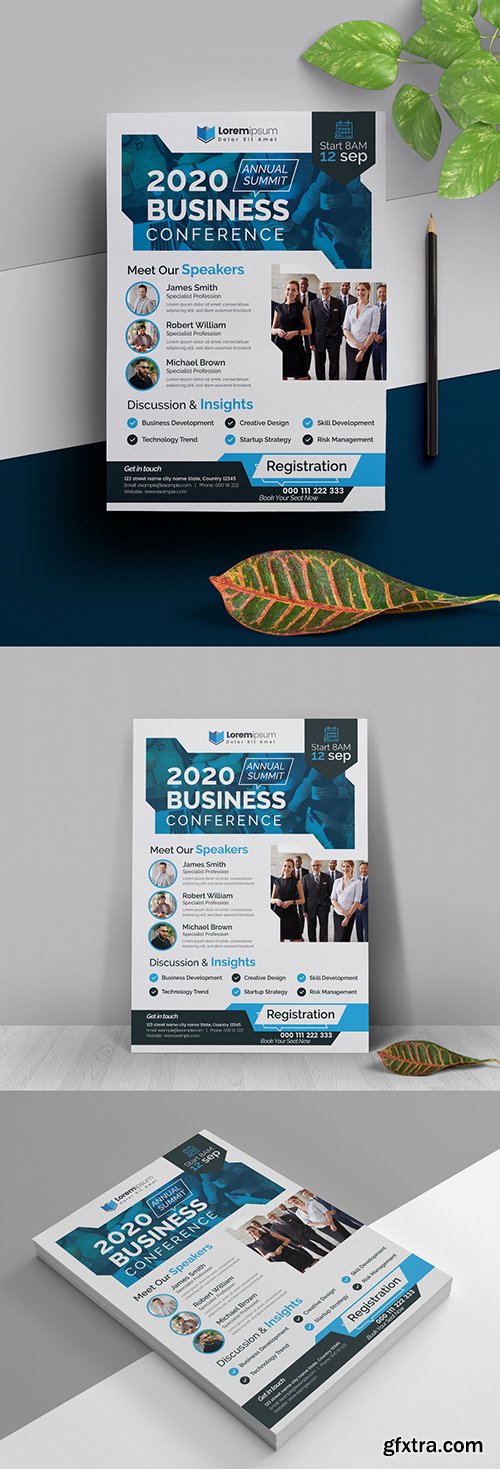 Annual Conference Flyer Layout with Blue Accents 323752975