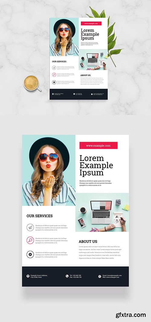 Business Flyer Layout with Red Accents and Gray Footer Element 334206477