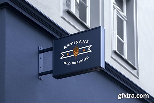 Outdoor Hanging Logo Sign Mockup #5