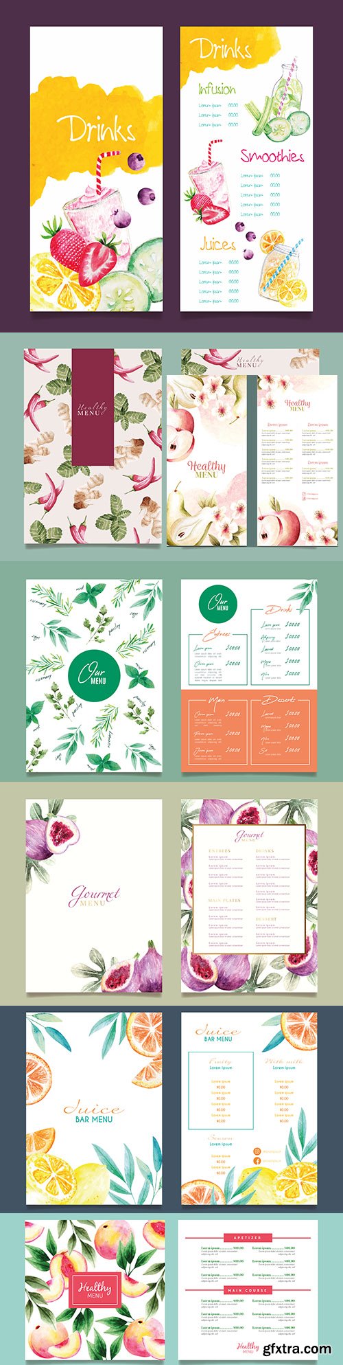 Menu restaurant healthy food template watercolor
