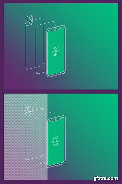 Wireframe Smartphone Screen Mockup with Transparent Background 337082971