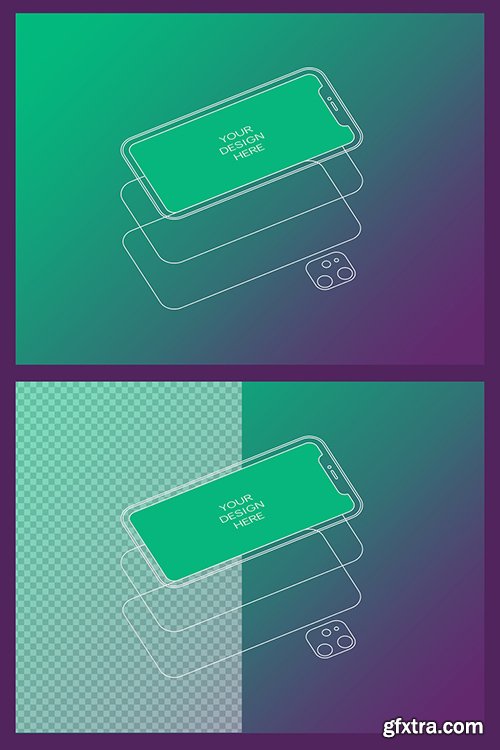 Wireframe Smartphone Screen Mockup with Transparent Background 337082937