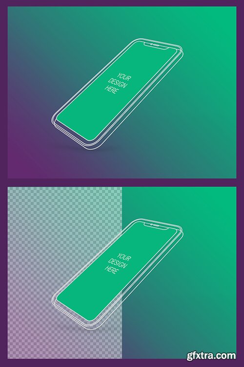Wireframe Smartphone Screen Mockup with Transparent Background 337081437