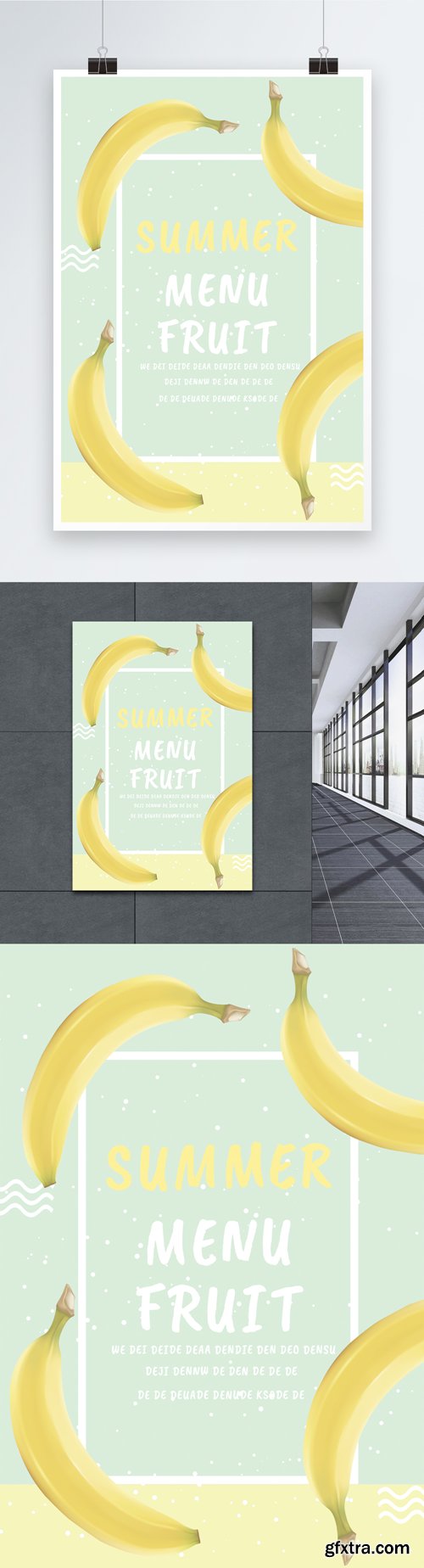 colourful stitching style summer banana fruit poster