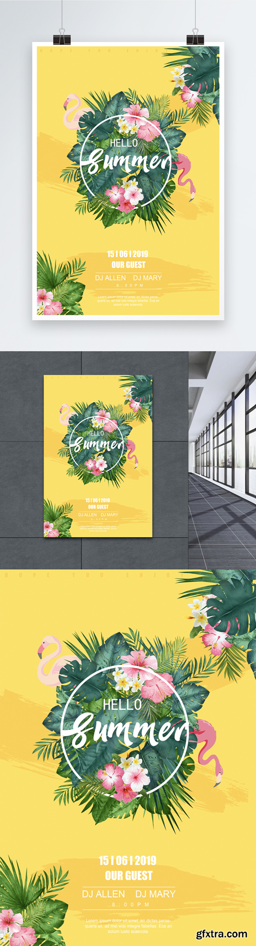 yellow tropical plant flamingo summer creative poster yellow tropical plant flamingo summer creative poster
