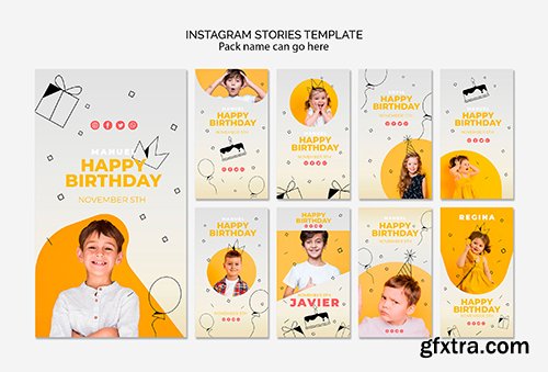 Instagram stories template with happy birthday