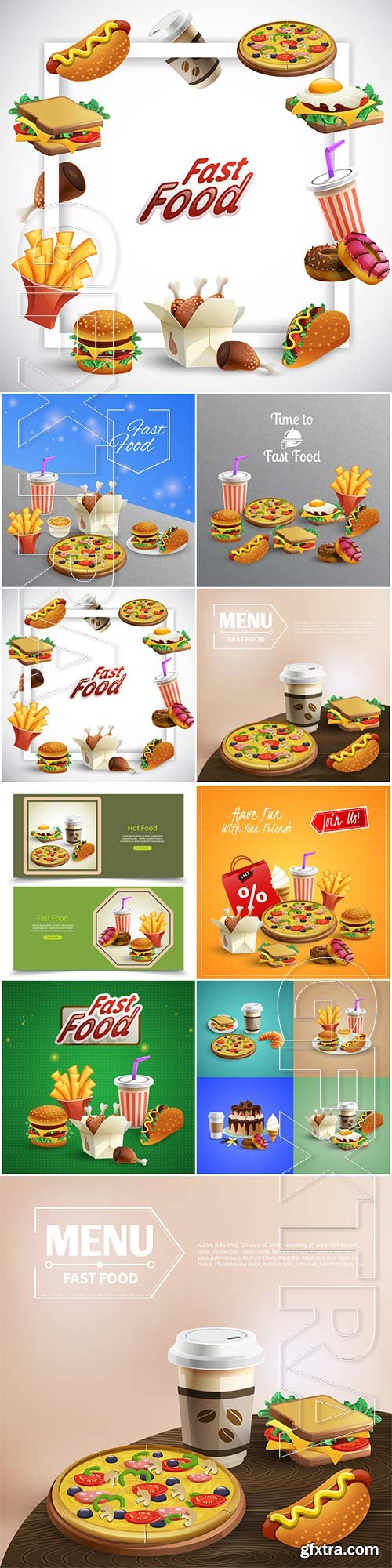 Fast food isometric element vector collection