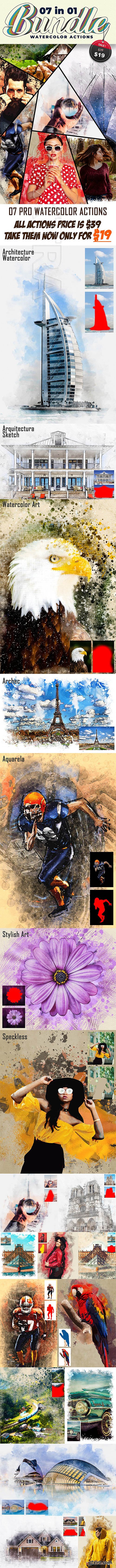 GraphicRiver - 7 Watercolor Photoshop Actions Bundle 26314119
