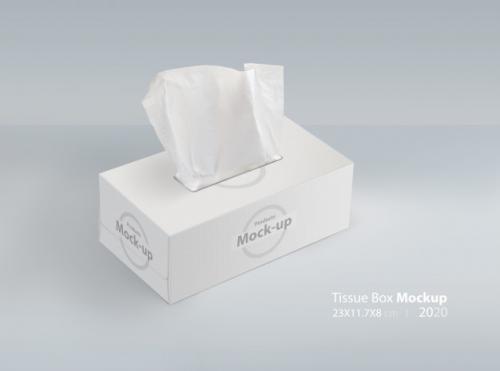 Tissue Box On Light Gray Background With Facial Tissue Premium PSD