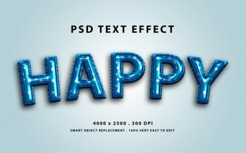 Editable Text Effect - Blue Balloon Foil Premium PSD