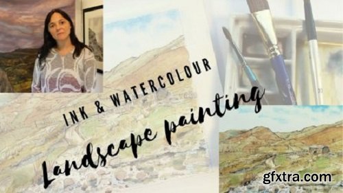 Ink and watercolour landscape, drawing and painting a Lakeland scene.