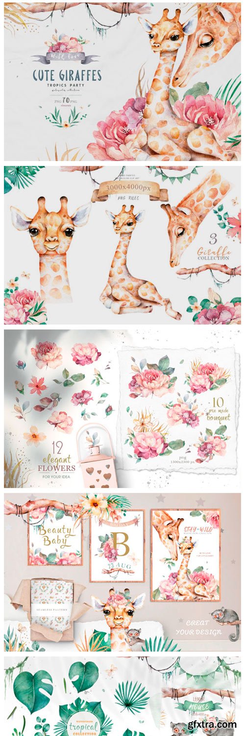 Cute Giraffes Watercolor Tropic 3907566 Cute Giraffes Watercolor Tropic 3907566