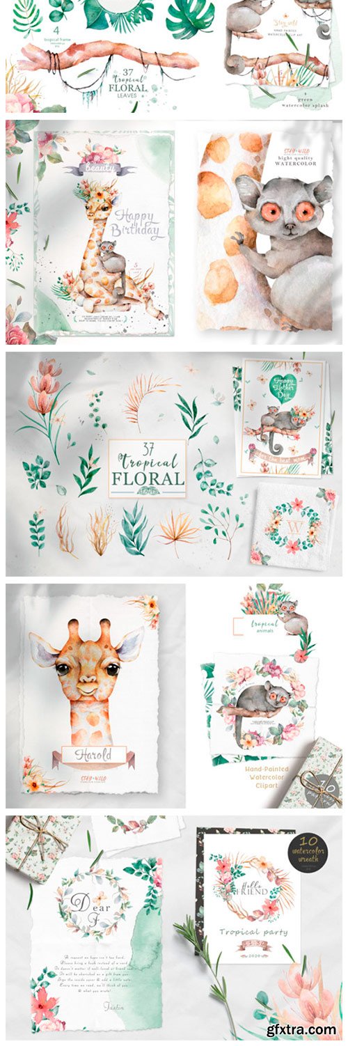 Cute Giraffes Watercolor Tropic 3907566 Cute Giraffes Watercolor Tropic 3907566