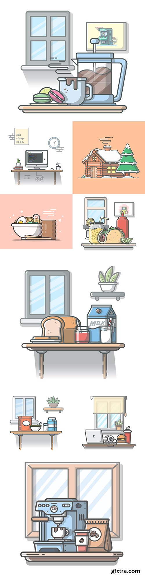 Breakfast time and illustration programmer 's workspace
Breakfast time and illustration programmer 's workspace