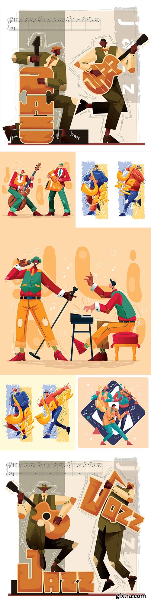 Jazz music players illustration guitar and contrabass
Jazz music players illustration guitar and contrabass