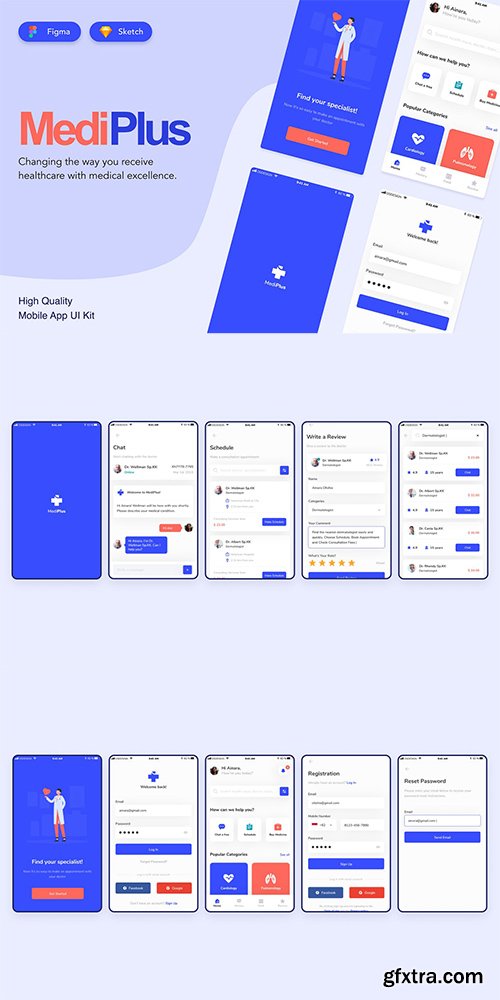 Medical Mobile UI Kit Design - Figma and Sketch