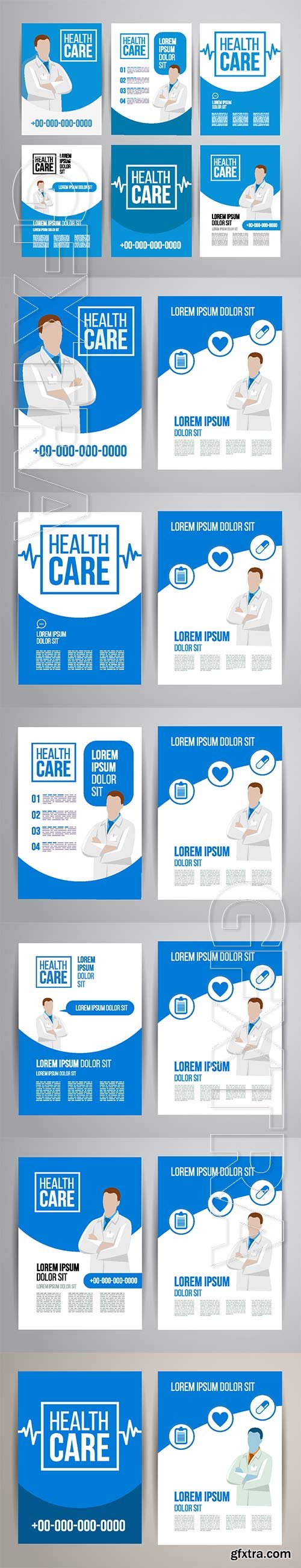 Healthcare brochure concept, clinic flyer design with doctor and medical icons