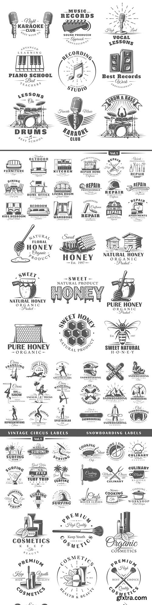 Ancient set of labels and emblems vintage design
