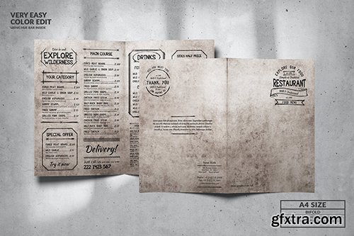 Vintage & Rustic Bifold A4 Food Menu Design