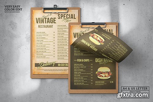 Vintage Single Page Food Menu Design