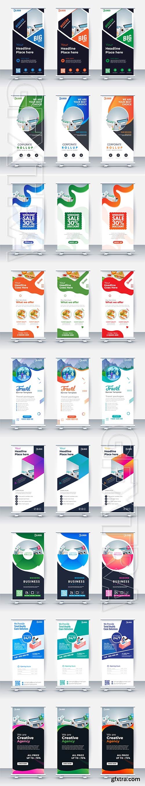 Business roll up banner, vector brochure flat design template