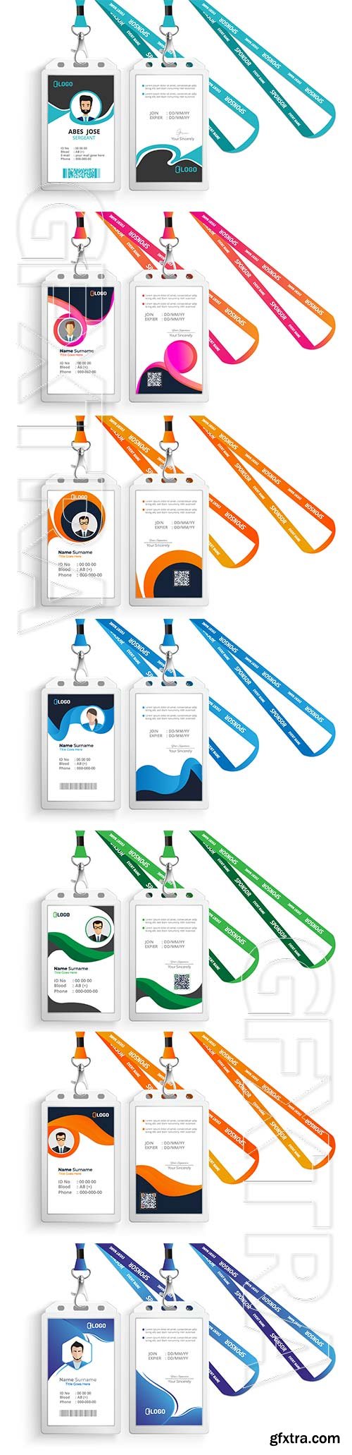 Id card with lanyard design set isolated vector illustration