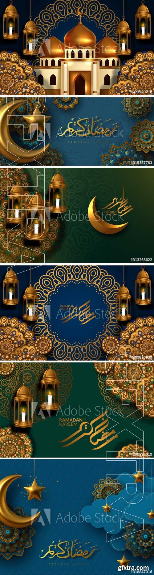 Ramadan Kareem vector card with 3d golden stars,  arabic calligraphy
