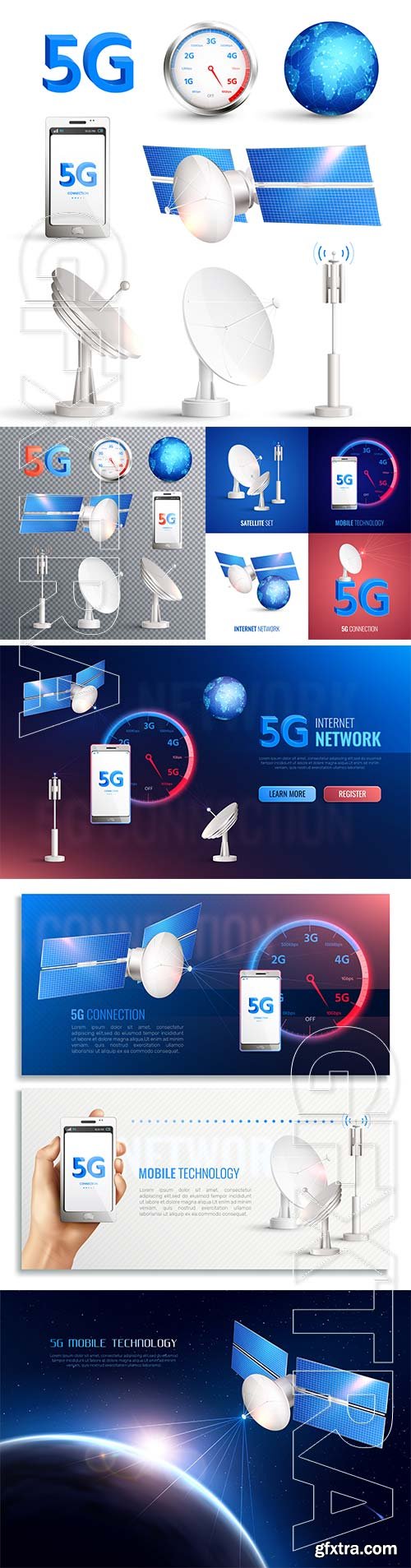 Mobile technology vector icons, broadband internet connection of 5g standard