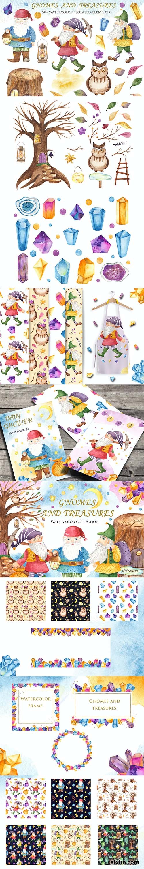 Watercolor Gnomes and Treasures