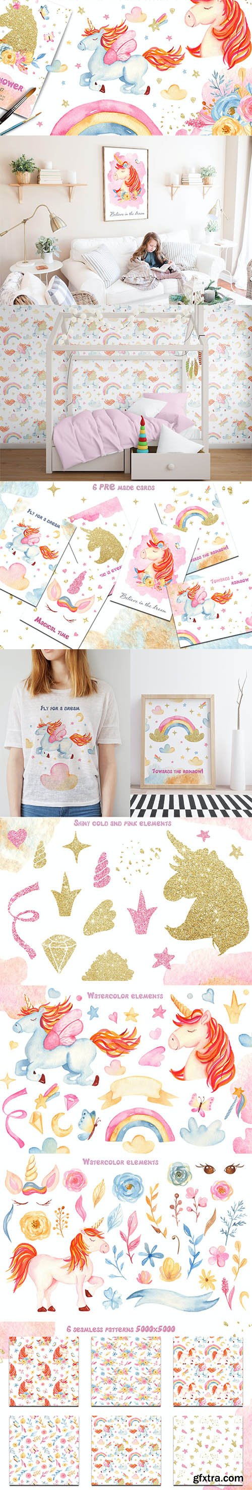 Watercolor Romantic Unicorns Watercolor Romantic Unicorns