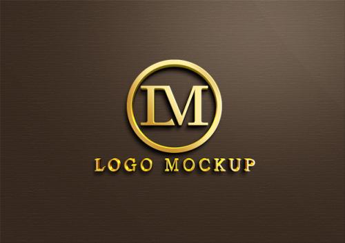 3d Gold Logo Mockup On Wall Premium PSD