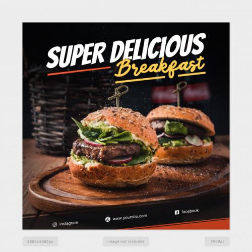 Super Delicious Breakfast Social Media Banner Template Premium PSD