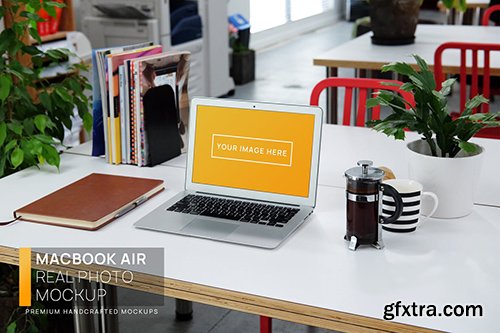 MacBook Air White Desk Workspace Real Photo Mockup